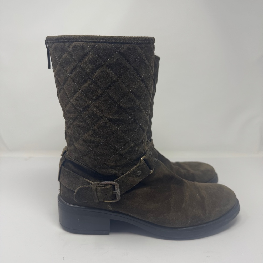 Aquatalia Olive Green Suede Quilted Moto Boots US 9